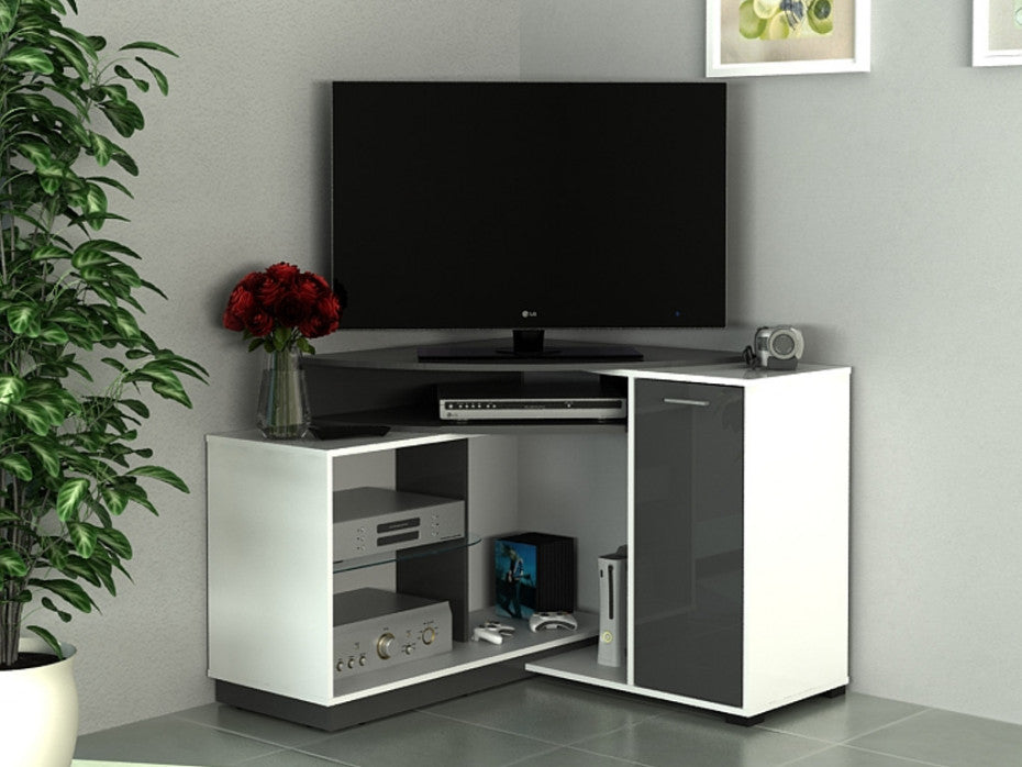 Meuble TV d'angle AMAEL avec rangements - Coloris Blanc & anthracite –  Style et Sofa